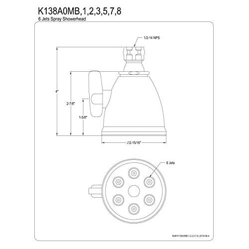  Kingston Brass K138A2 Designer Trimscape Showerscape Jet Spray Shower Head, Polished Brass