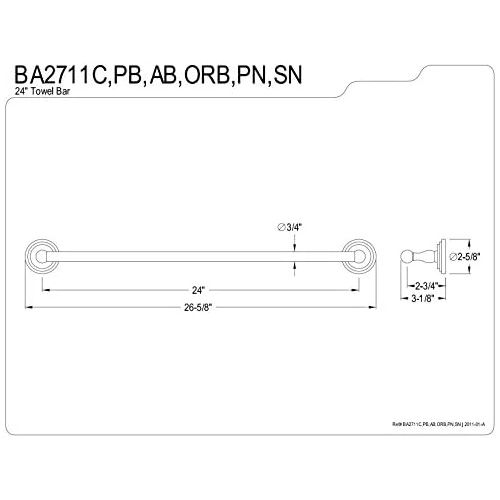  Kingston Brass BA2711PB Milano 24-Inch Towel Bar, Polished Brass