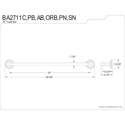  Kingston Brass BA2711PB Milano 24-Inch Towel Bar, Polished Brass