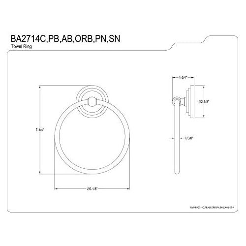  Kingston Brass BA2714PB Milano 6-Inch Towel Ring, Polished Brass