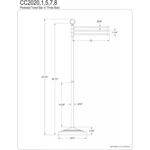  Kingston Brass CC2025 Pedestal Towel Bar In Three Level Height with White Box, Oil Rubbed Bronze