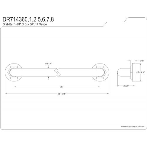  Kingston Brass DR714362 Designer Trimscape Metropolitan Decor 36-Inch Grab Bar with 1.25-Inch Outer Diameter, Polished Brass