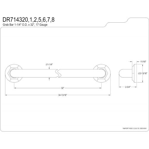  Kingston Brass DR714328 Designer Trimscape Metropolitan Decor 32-Inch Grab Bar with 1.25-Inch Outer Diameter, Brushed Nickel