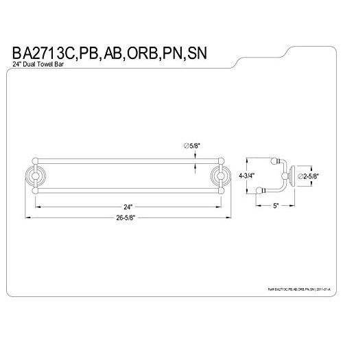  Kingston Brass BA2713PB Milano 24-Inch Dual Towel Bar, Polished Brass