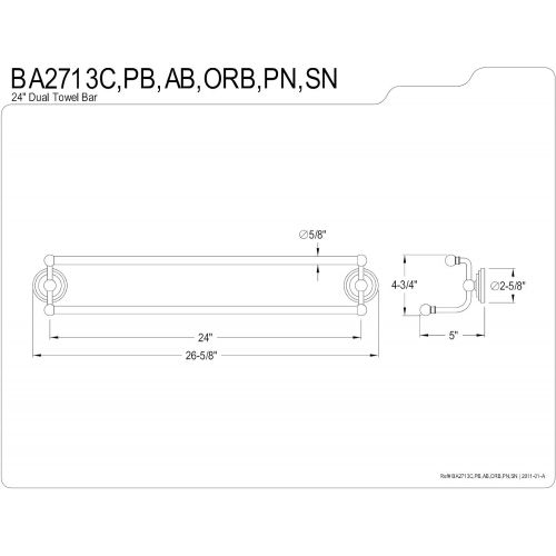  Kingston Brass BA2713PB Milano 24-Inch Dual Towel Bar, Polished Brass