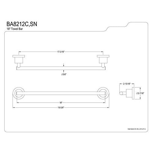  Kingston Brass BA8212SN Concord 18-Inch Towel Bar, Satin Nickel