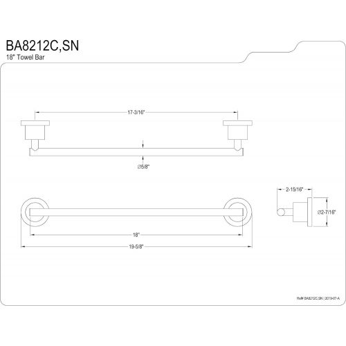  Kingston Brass BA8212SN Concord 18-Inch Towel Bar, Satin Nickel