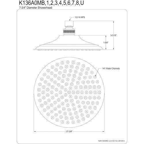  Kingston Brass K136A5 Designer Trimscape Showerscape 8 Round Shower Head, Oil Rubbed Bronze