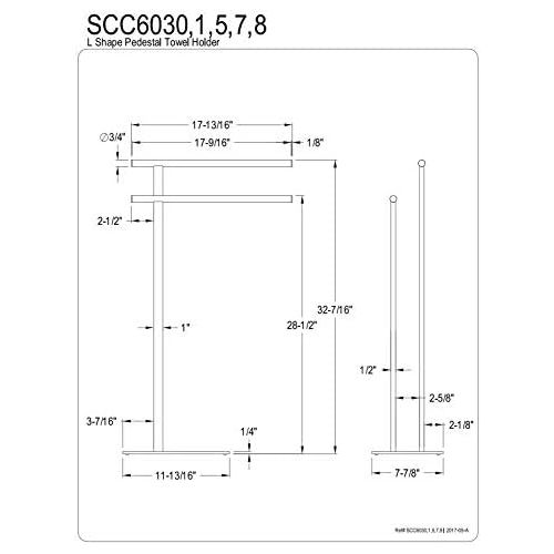  Kingston Brass SCC6037 Freestanding Double Towel Rack, Brushed Brass