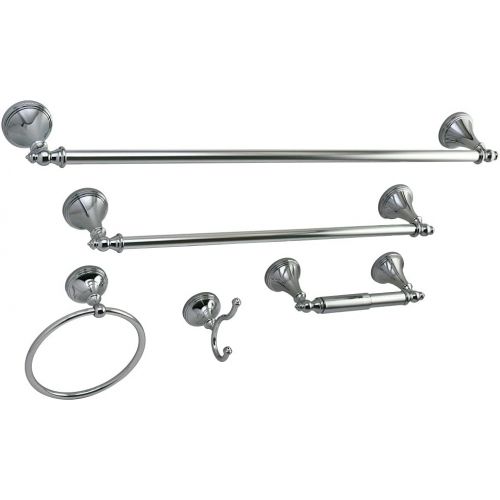  Kingston Brass Naples 5-Piece Accessory Set with 18 & 24 Towel Bar, Towel Ring, Robe Hook & Toilet Paper Holder, Polished Chrome