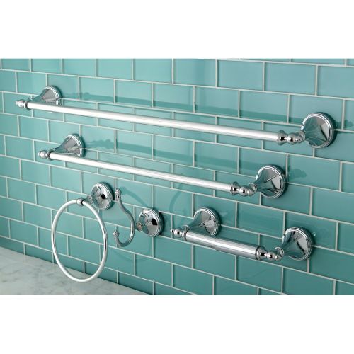  Kingston Brass Naples 5-Piece Accessory Set with 18 & 24 Towel Bar, Towel Ring, Robe Hook & Toilet Paper Holder, Polished Chrome