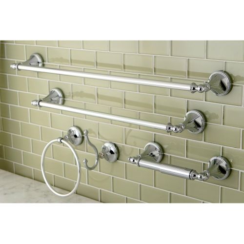  Kingston Brass Naples 5-Piece Accessory Set with 18 & 24 Towel Bar, Towel Ring, Robe Hook & Toilet Paper Holder, Polished Chrome