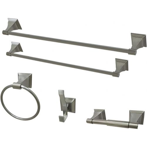  Kingston Brass BAHK61212478SN 18-Inch and 24-Inch Towel Bar, 6-Inch Towel Ring, Toilet Paper Holder and Robe Hook Monarch Bathroom Accessories, 5 Piece in Set