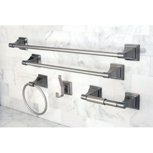  Kingston Brass BAHK61212478SN 18-Inch and 24-Inch Towel Bar, 6-Inch Towel Ring, Toilet Paper Holder and Robe Hook Monarch Bathroom Accessories, 5 Piece in Set