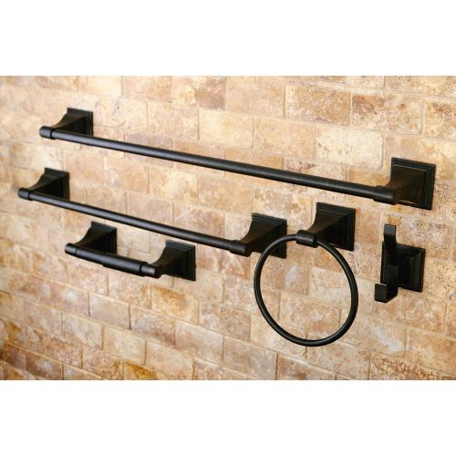  Kingston Brass BAHK61212478ORB 18-Inch and 24-Inch Towel Bar, 6-Inch Towel Ring, Toilet Paper Holder and Robe Hook Monarch Bathroom Accessories, 5-Piece in Set, Oil Rubbed Bronze
