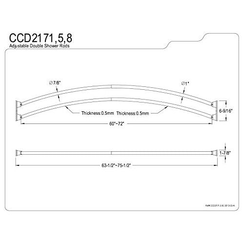  Kingston Brass CCD2175 Adjustable 60-Inch-72-Inch Double Curved Stainless Steel Shower Curtain Rod, Oil Rubbed Bronze