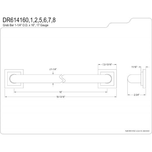  Kingston Brass DR614165 Designer Trimscape Claremont Decor 16-Inch Grab Bar with 1.25-Inch Outer Diameter, Oil Rubbed Bronze