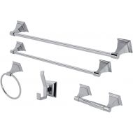 Kingston Brass BAHK61212478C 18-Inch and 24-Inch Towel Bar, 6-Inch Towel Ring, Toilet Paper Holder and Robe Hook Monarch Bathroom Accessories, 5-Piece in Set, Polished Chrome