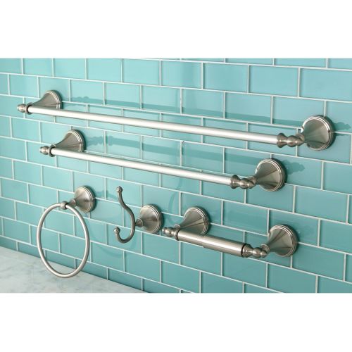  Kingston Brass BAHK1612478SN Naples 5-Piece Accessory Set with 18 & 24 Towel Bar, Towel Ring, Robe Hook & Toilet Paper Holder, Satin Nickel