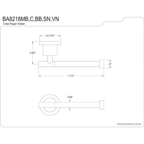  Kingston Brass BA8218SN Concord Toilet Paper Holder, Satin Nickel, 7-1/2 Length