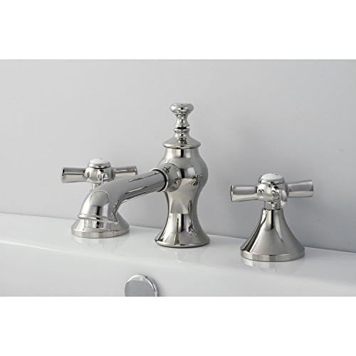  Kingston Brass KC7066ZX Millennium 8 Widespread Lavatory Faucet with Brass Pop-Up, 5-5/8 in Spout Reach, Polished Nickel