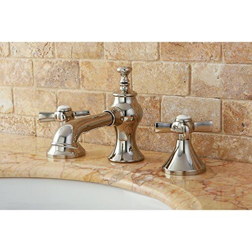  Kingston Brass KC7066ZX Millennium 8 Widespread Lavatory Faucet with Brass Pop-Up, 5-5/8 in Spout Reach, Polished Nickel