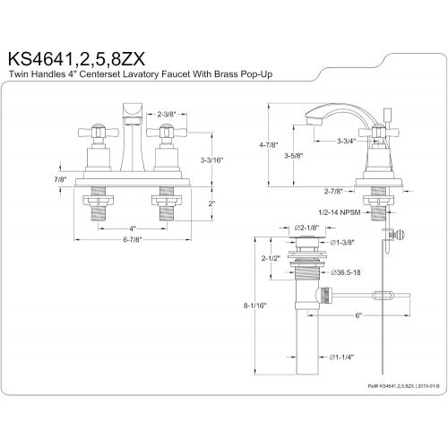  KINGSTON BRASS KS4645ZX Millennium 4-Inch Centerset Lavatory Faucet with Brass Pop-Up, Oil Rubbed Bronze