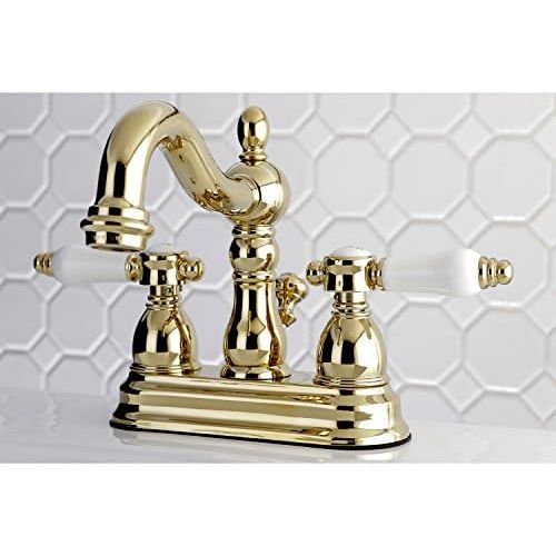  Kingston Brass KS1602BPL Bel Air 4-inch Centerset Lavatory Faucet Pop-Up, 4-3/4 In Spout Reach, Polished Brass