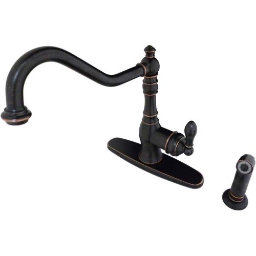  Kingston Brass GSY7706ACLSP American Classic Single Handle Kitchen Faucet with Sprayer Deck Plate, 9-7/16 inch in Spout Reach, Naples Bronze