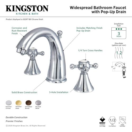  Kingston Brass ES2972BX English Country Widespread Lavatory Faucet, 5-1/2, Brass/Antique Brass