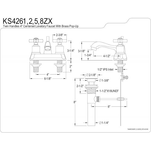  KINGSTON BRASS KS4261ZX Millennium 4-Inch Centerset Lavatory Faucet with Brass Pop-Up, Polished Chrome
