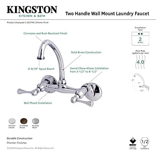  Kingston Brass KS374C Kingston 6-Inch Adjustable Center Wall Mount Laundry Faucet, Polished Chrome