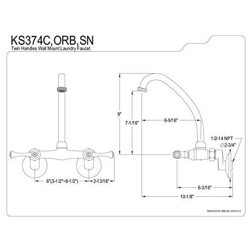  Kingston Brass KS374C Kingston 6-Inch Adjustable Center Wall Mount Laundry Faucet, Polished Chrome