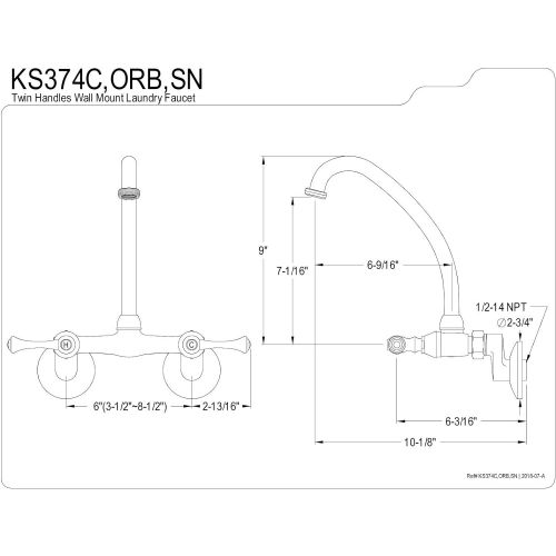  Kingston Brass KS374C Kingston 6-Inch Adjustable Center Wall Mount Laundry Faucet, Polished Chrome