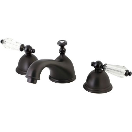  Kingston Brass KS3965WLL Wilshire Widespread Lavatory Faucet with Crystal Lever Handle, Oil Rubbed Bronze