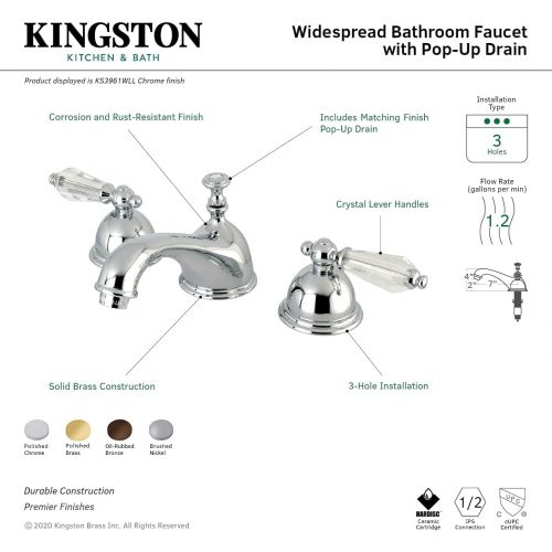  Kingston Brass KS3965WLL Wilshire Widespread Lavatory Faucet with Crystal Lever Handle, Oil Rubbed Bronze