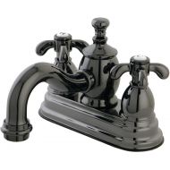 Kingston Brass NS7100TX Water Onyx 4 inch Centerset Lavatory Faucet with Cross Handle and Brass Pop-up Drain, Black Stainless Steel