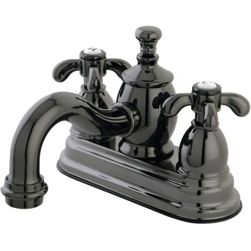  Kingston Brass NS7100TX Water Onyx 4 inch Centerset Lavatory Faucet with Cross Handle and Brass Pop-up Drain, Black Stainless Steel