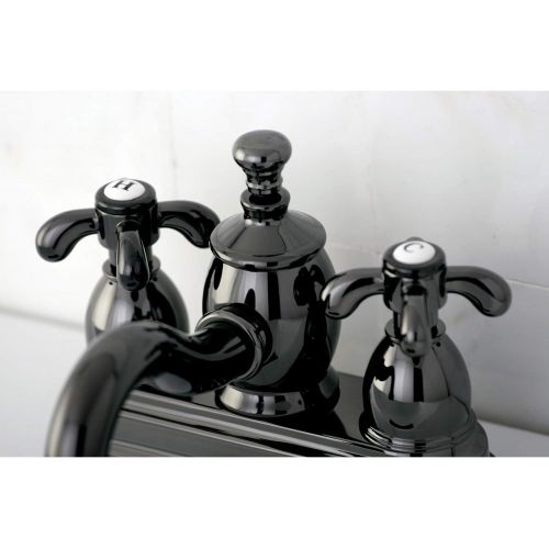  Kingston Brass NS7100TX Water Onyx 4 inch Centerset Lavatory Faucet with Cross Handle and Brass Pop-up Drain, Black Stainless Steel