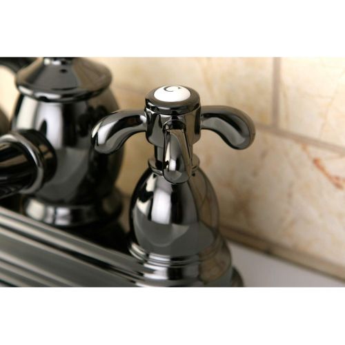  Kingston Brass NS7100TX Water Onyx 4 inch Centerset Lavatory Faucet with Cross Handle and Brass Pop-up Drain, Black Stainless Steel