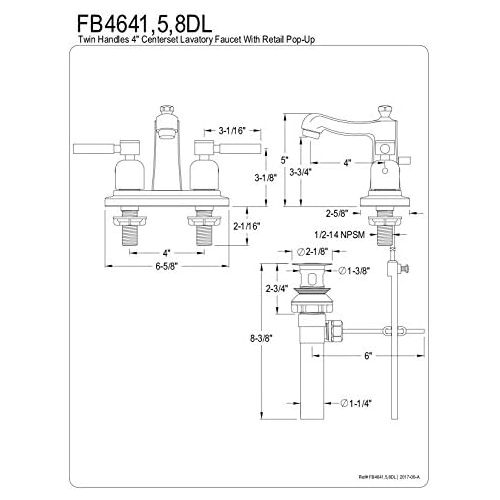  Kingston Brass FB4648DL Concord 4-Inch Center set Lavatory Faucet with Retail Pop-Up, Brushed Nickel