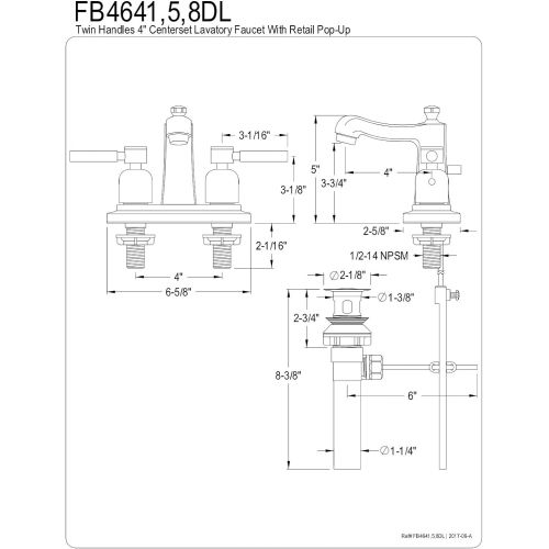  Kingston Brass FB4648DL Concord 4-Inch Center set Lavatory Faucet with Retail Pop-Up, Brushed Nickel