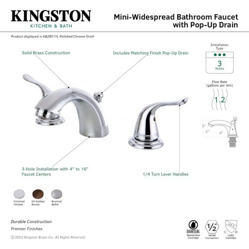  Kingston Brass KB2955YL Yosemite Mini Widespread Bathroom Faucet with Pop-Up Drain, Oil Rubbed Bronze