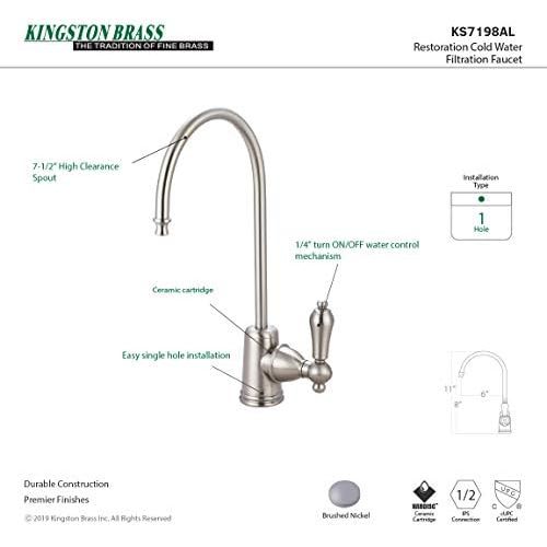  Kingston Brass Gourmetier KS7198AL Restoration Single Handle Water Filtration Faucet, Brushed Nickel,6-Inch spout reach