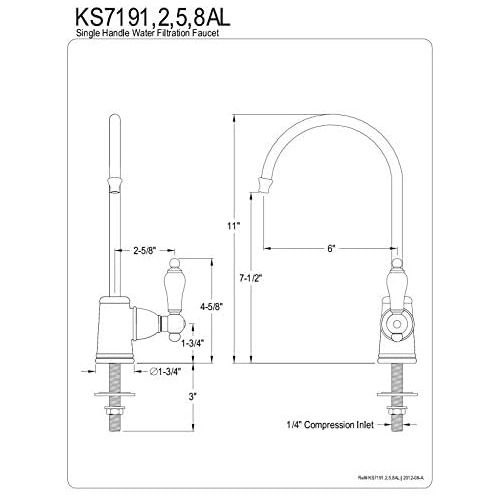  Kingston Brass Gourmetier KS7198AL Restoration Single Handle Water Filtration Faucet, Brushed Nickel,6-Inch spout reach