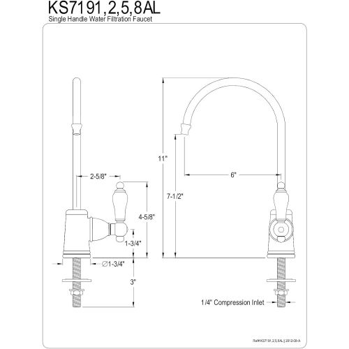  Kingston Brass Gourmetier KS7198AL Restoration Single Handle Water Filtration Faucet, Brushed Nickel,6-Inch spout reach