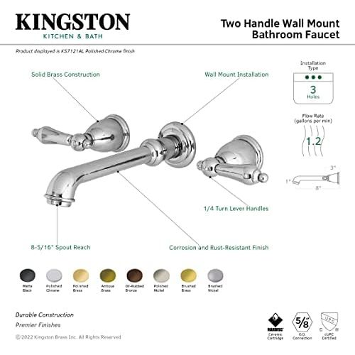  Kingston Brass KS7128AL French Country Wall Mount Vessel Sink Faucet, 10-7/16, Brushed Nickel