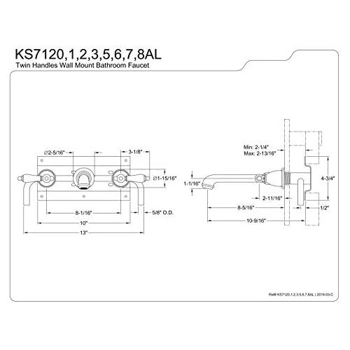  Kingston Brass KS7128AL French Country Wall Mount Vessel Sink Faucet, 10-7/16, Brushed Nickel