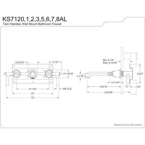  Kingston Brass KS7128AL French Country Wall Mount Vessel Sink Faucet, 10-7/16, Brushed Nickel