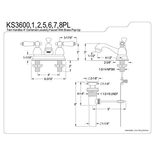  Kingston Brass KS3600PL Restoration 4 Centerset Lavatory Faucet, Matte Black